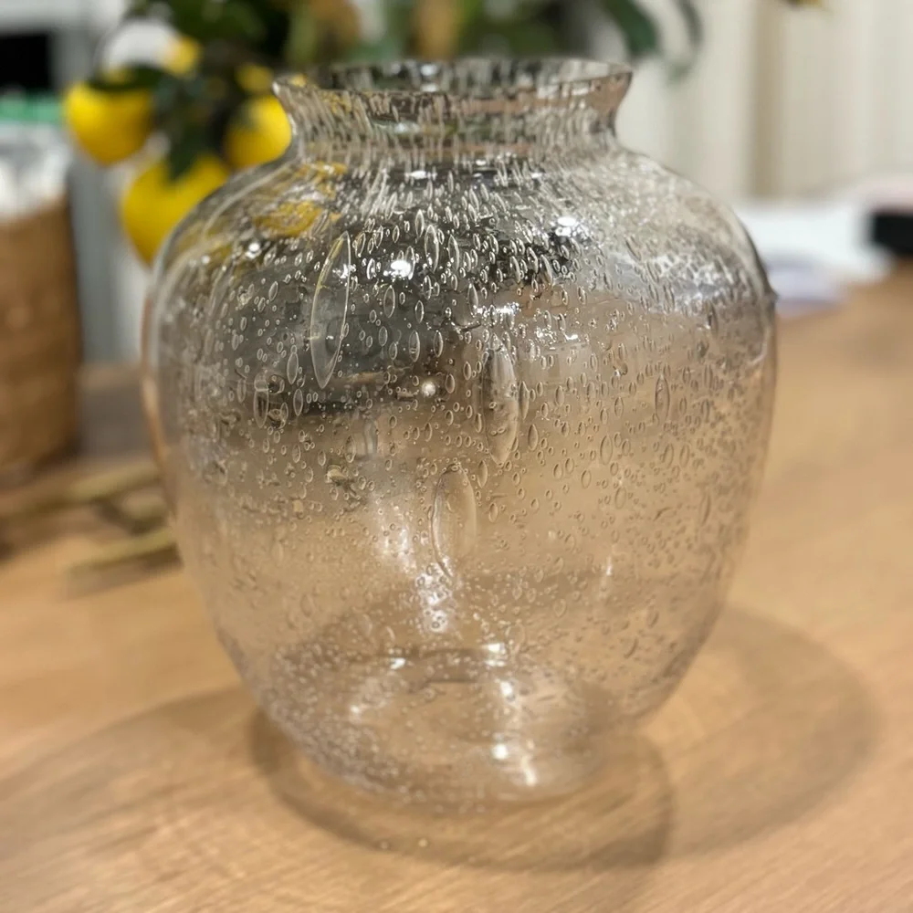 Antique Vintage Hand Blown Controlled Bubbles Glass Vase